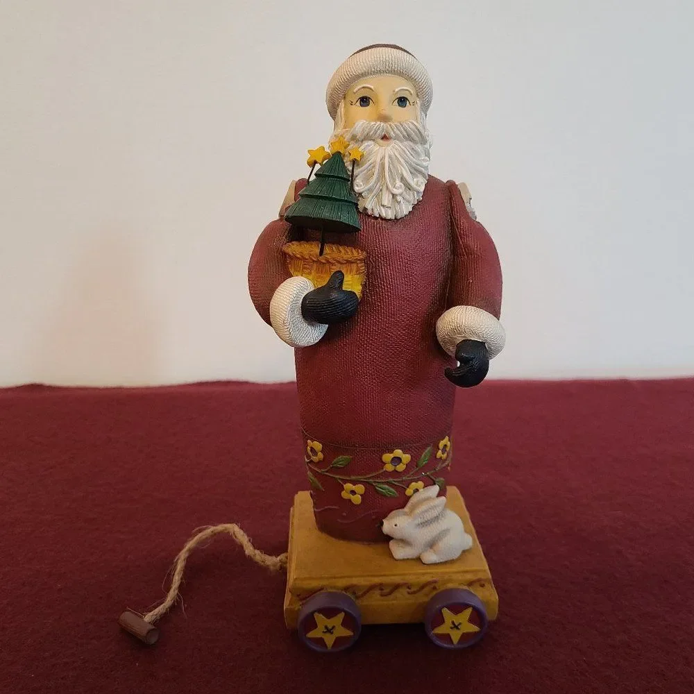 Demdaco Americana Father Christmas Santa On Wagon With Bunny and Tree XMas Decor